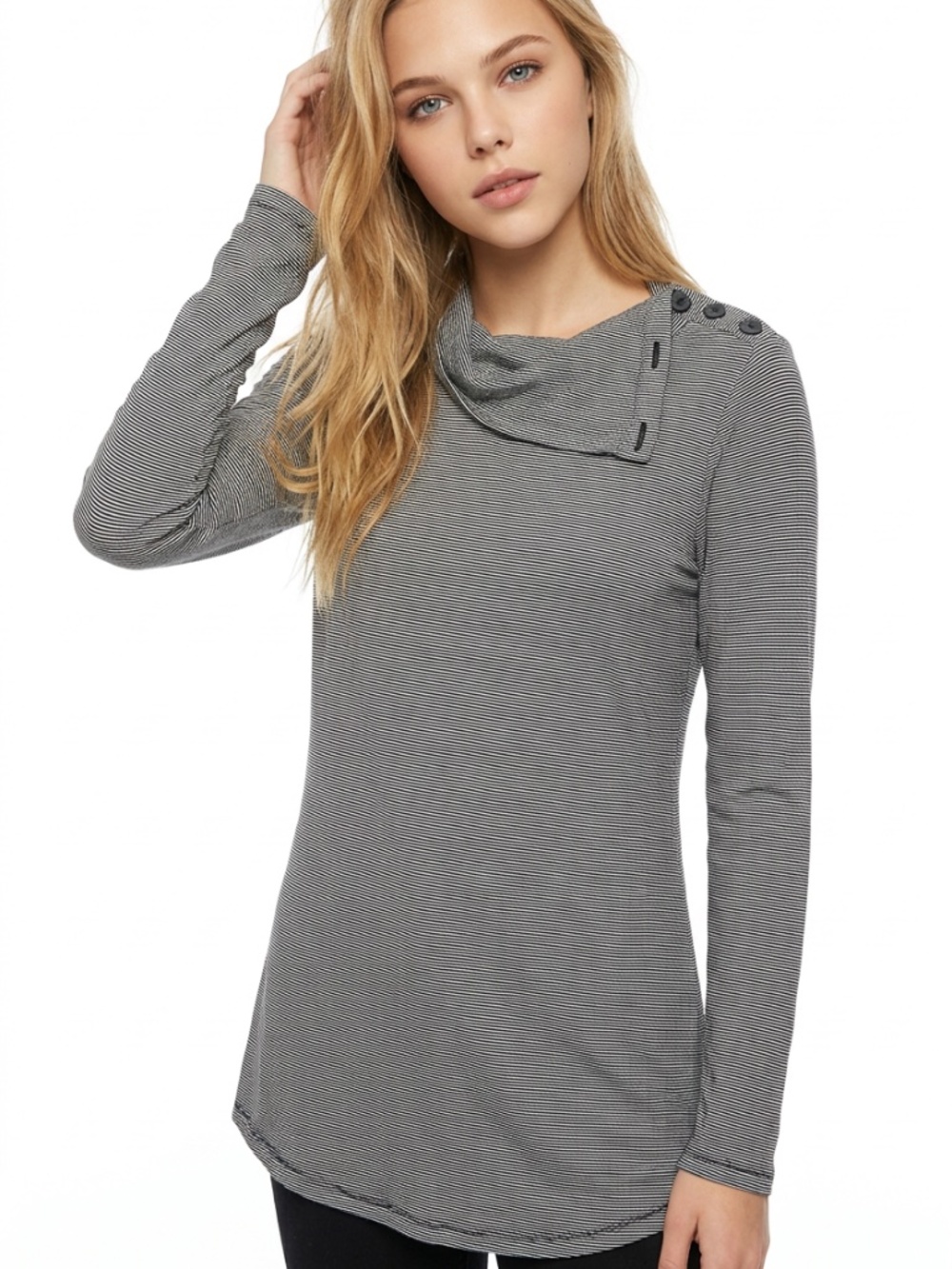 LOLË • 100% Merino Wool Striped Cowl Neck Top Women’s Medium